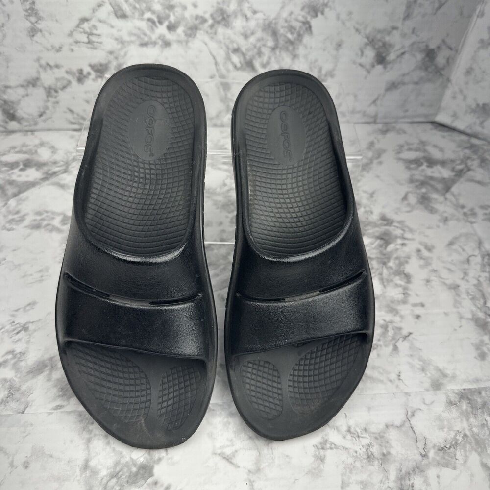 Oofos Ooahh Thick Recovery Slides Sandals Size Mens 7 Womens 9 Solid Black